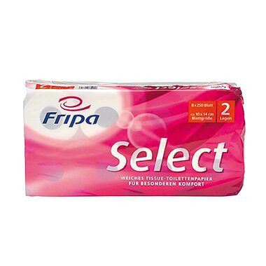 Fripa Toilettenpapier Select, 2-lagig, hochweiß, 10,0 x 14,0 cm, VE: 8 Stück, 1020806
