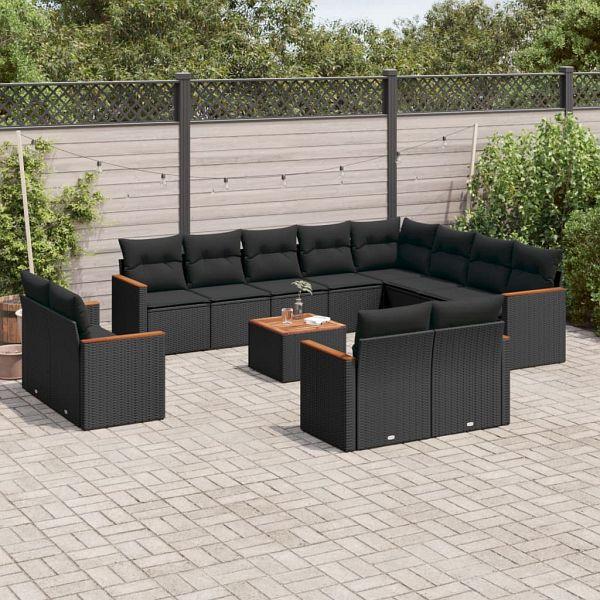 vidaXL 13-teilig Garten-Sofagarnitur mit Kissen Schwarz Poly Rattan, 3258919