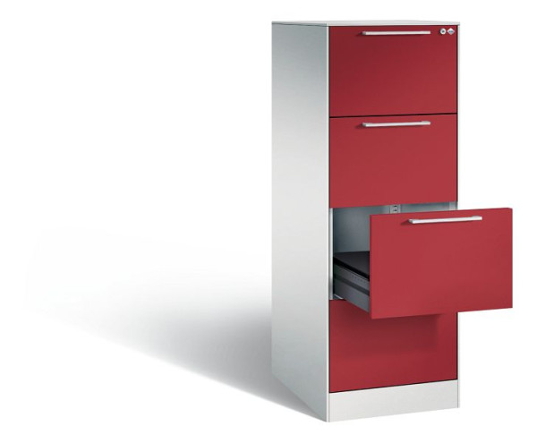 C+P Karteischrank Asisto, H1310xB440xT600mm, Farbe: Lichtgrau / Rubinrot, Bügelgriff, 146225-421 S10049