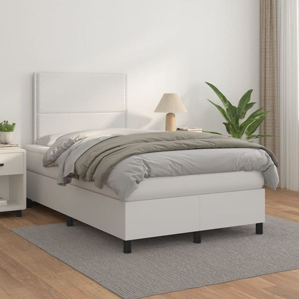 vidaXL Boxspringbett mit Matratze Weiß 120x200 cm Kunstleder, 3142774