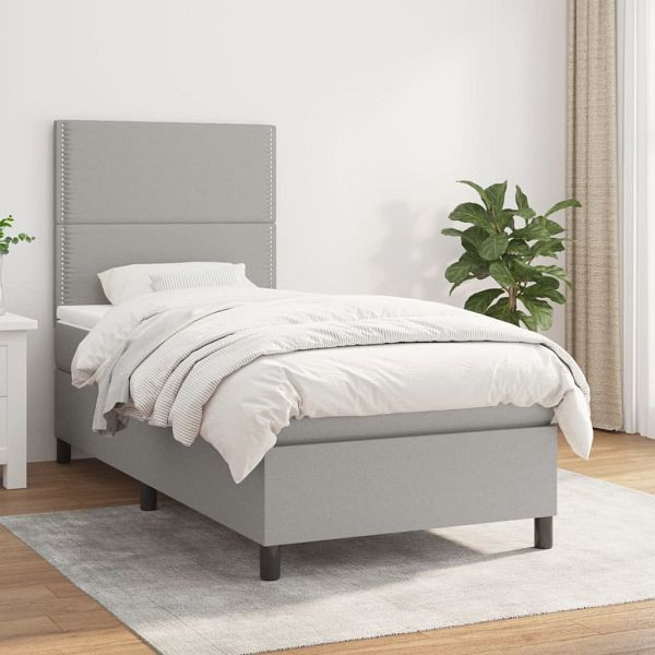 vidaXL Boxspringbett mit Matratze Hellgrau 100x200 cm Stoff, 3141673