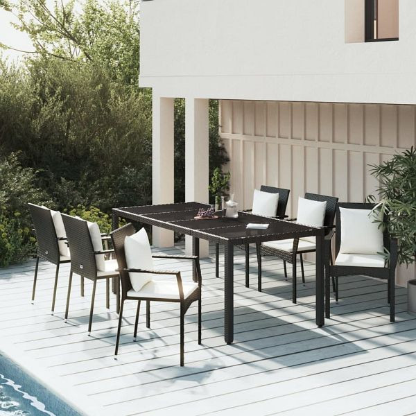 vidaXL 7-tlg. Garten-Essgruppe mit Kissen Schwarz Poly Rattan, 3157955
