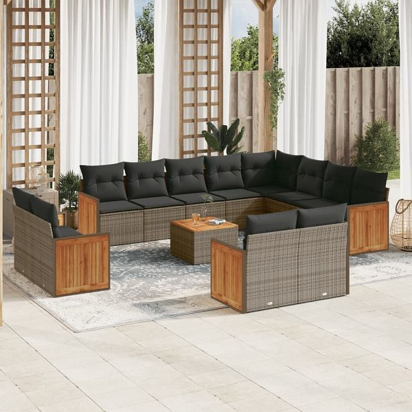 vidaXL 13-teilig Garten-Sofagarnitur mit Kissen Grau Poly Rattan, 3260604