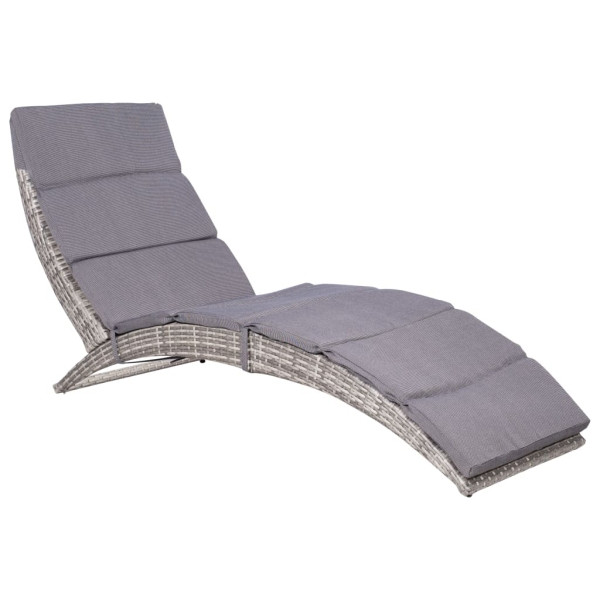 vidaXL Sonnenliege mit Auflage Klappbar Poly Rattan Grau, 44133