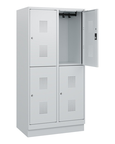 C+P Doppelstöckiger Spind Evolo PLUS, Sockel, 4 Fächer, 1630x800x500mm, 7035/703, Zylinderschloss, 0493205-22 S10040