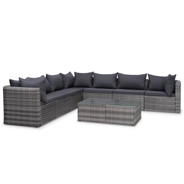 vidaXL 8-teilig Garten-Lounge-Set mit Auflagen Poly Rattan Grau, 44157