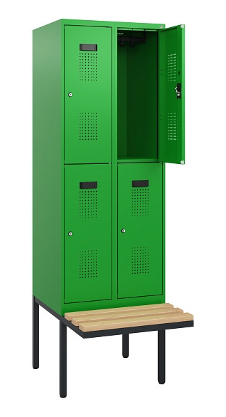 C+P Doppelstock-Spind Evolo PLUS, Bank, 4 Fächer, 1950x600x815mm, 6037/6037, Zylinderschloss, Sitzfläche Buche-Hartholz, 0493405-20 S10077