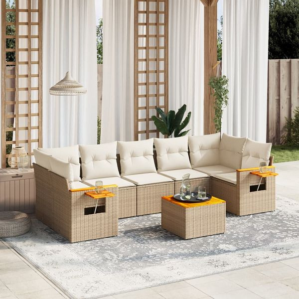 vidaXL 8-teilig Garten-Sofagarnitur mit Kissen Beige Poly Rattan, 3226653