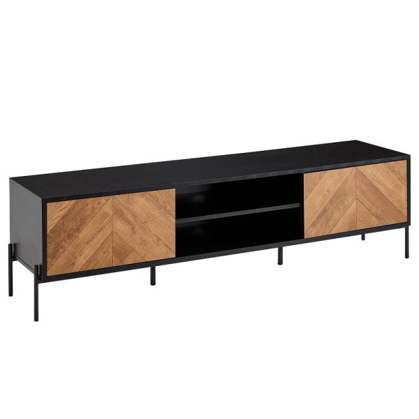 Wohnling Lowboard Holz Schwarz/Eiche-Dekor 163x45x40 cm TV-Kommode mit zwei Türen, Design TV-Schrank Hoch, Fernsehtisch Fernsehschrank Modern, WL6.580