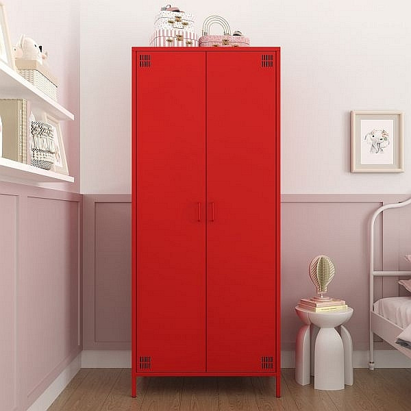 Mades Metall Möbel Pera12, Kleiderschrank 2 Türen - 80,5 x 50 x 189,5 cm Rot, 152.68.10.111.05
