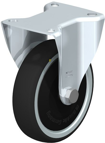 Blickle BK-PATH 125K-1-ELS-FK Stahlblech-Bockrolle, schwere Ausführung, mit Anschraubplatte, Thermoplastisches Polyurethan, Grau, 852285