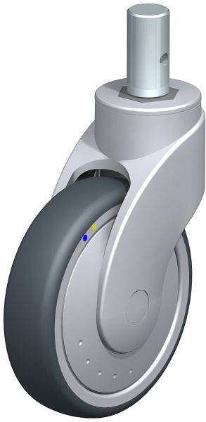 Blickle LWGXE-TPA 126XK-ELS-FK-ZAX55 Kunststoff-Lenkrolle WAVE, rostfrei, mit Zapfen, Thermoplastisches Gummi-Elastomer, Grau, 751819