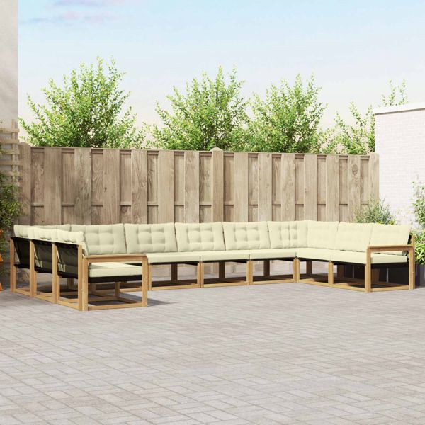 vidaXL Outdoor-Sofagarnitur mit Kissen 10-teilig Weiß und Creme, 3389108