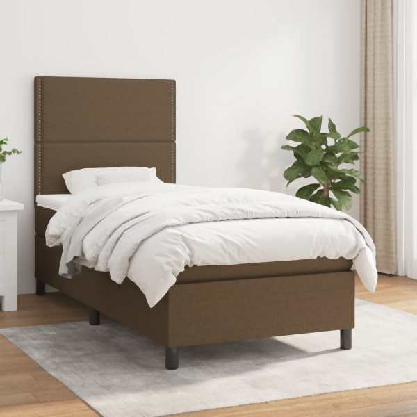 vidaXL Boxspringbett mit Matratze Dunkelbraun 90x190 cm Stoff, 3141660