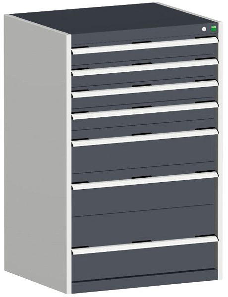 bott cubio Schubladenschrank bestückt mit 7 Schwerlastschubladen BxTxH: 800 x 750 x 1200 mm, RAL 7035/7016, 40028032.19V
