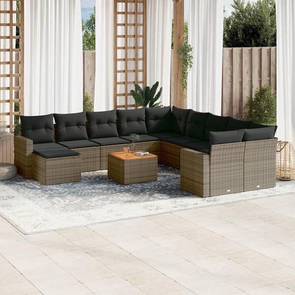 vidaXL 12-teilig Garten-Sofagarnitur mit Kissen Grau Poly Rattan, 3224422