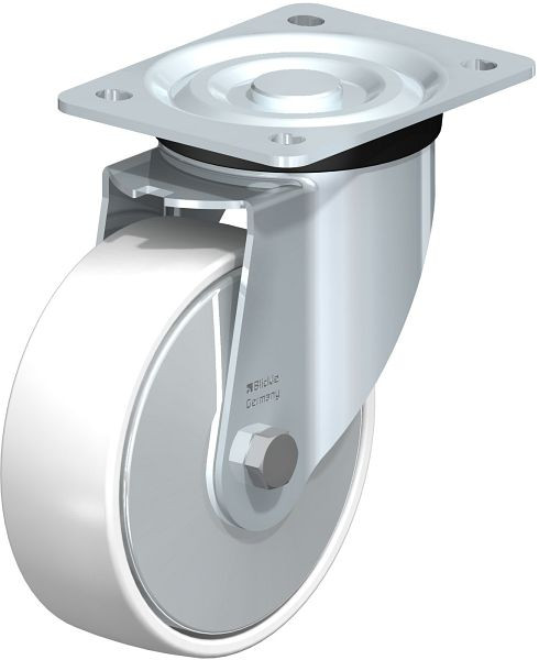 Blickle L-PO 150XR-FA Stahlblech-Lenkrolle, mittelschwere Ausführung, mit Anschraubplatte, Polyamid, Weiß, 739197