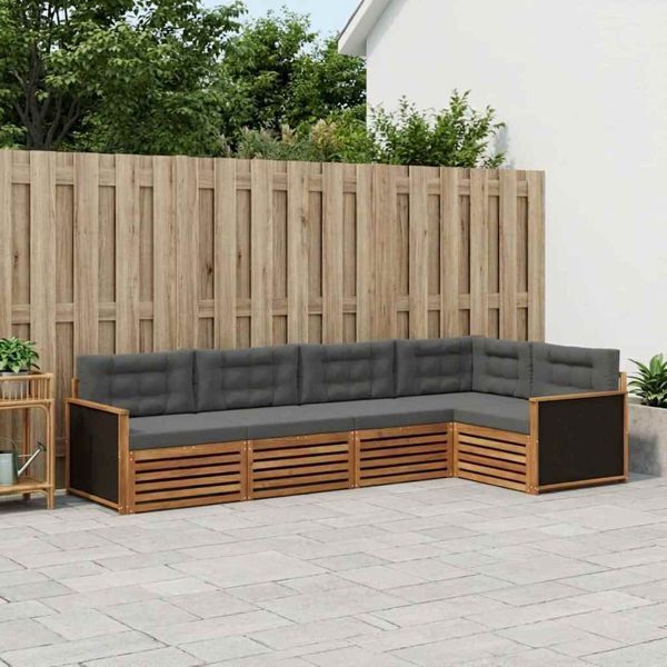 vidaXL Outdoor-Sofagarnitur 5-teilig Natur und Anthrazit, 3383345