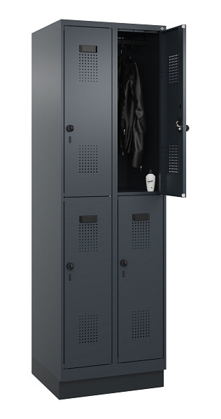 C+P Doppelstöckiger Spind Evolo PLUS, mit Sockel, 4 Fächer, 1950x600x500mm, 7016, RAL 7016 Anthrazitgrau, Drehriegel, 049320-20 S10016