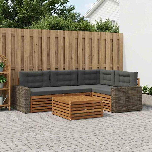 vidaXL Outdoor-Sofagarnitur 5-teilig Natur und Anthrazit 79 x 79 x 37 cm, 3383340
