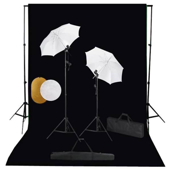 vidaXL Fotostudio-Set mit Leuchten, Schirmen, Hintergrund, Reflektor, 3067071