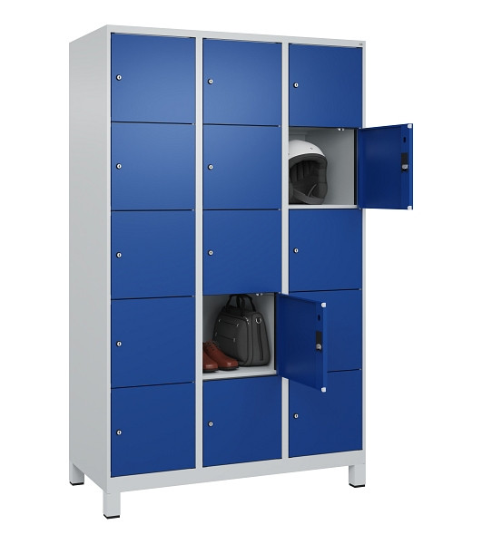 C+P Schließfachschrank Evolo PLUS, mit Füßen, 15 Fächer, 1950x1200x500mm, 7035/5010 Enzianblau, 049010-325 S10006