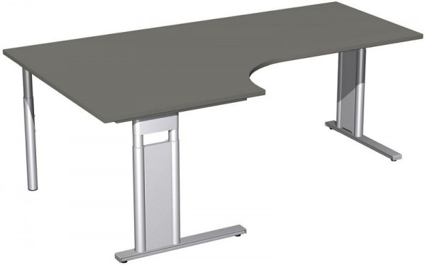 geramöbel PC-Schreibtisch links höhenverstellbar, C Fuß Blende optional, 2000x1200x680-820, Graphit/Silber, N-647322-GS
