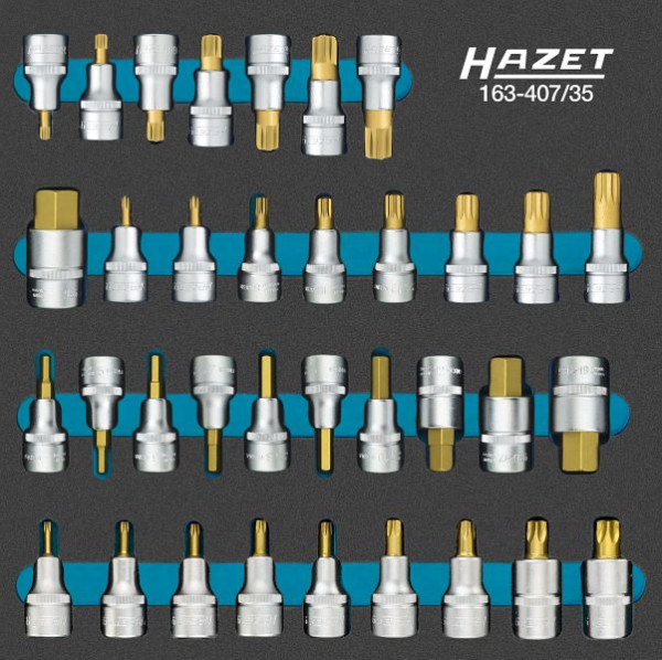 Hazet Schraubendreher-Steckschlüsseleinsatz Satz, Vierkant hohl 12,5 mm, Innen-Sechskant Profil, Innen Vielzahn Profil XZN, 163-407/35