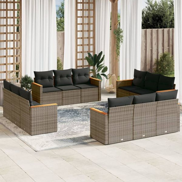 vidaXL 12-teilig Garten-Sofagarnitur mit Kissen Grau Poly Rattan, 3225836