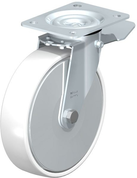 Blickle LE-PO 200R-ST-FA Stahlblech-Lenkrolle mit Anschraubplatte & Feststeller, Polyamid, Weiß, 749582