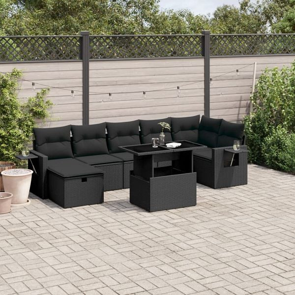 vidaXL 8-teilig Garten-Sofagarnitur mit Kissen Schwarz Poly Rattan, 3274985