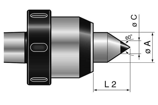 MACK mitlaufende Körnerspitze mit Abdrückmutter Typ 160, MK 6, mit Hartmetalleinsatz, 03-1606HM