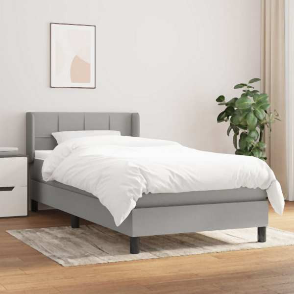 vidaXL Boxspringbett mit Matratze Hellgrau 90x190 cm Stoff, 3129673