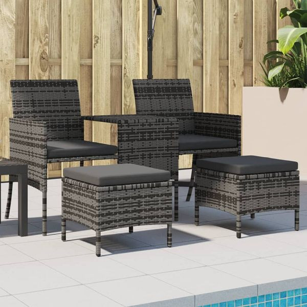 vidaXL Gartensofa 2-Sitzer mit Tisch und Hockern Grau Poly Rattan, 317627