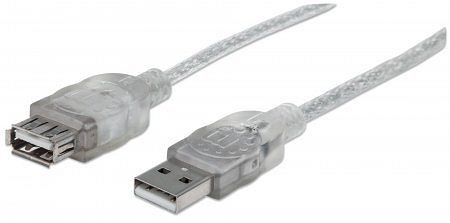 MANHATTAN Hi-Speed USB 2.0 Verlängerungskabel, USB 2.0, Typ A Stecker - Typ A Buchse, 480 Mbps, 3 m, Silber, 340496