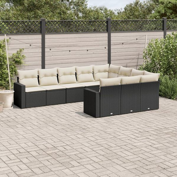 vidaXL 10-teilig Garten-Sofagarnitur mit Kissen Schwarz Poly Rattan, 3219476