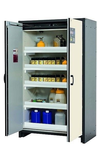 asecos Sicherheitsschrank Q-CLASSIC-30, Q30.195.116 in reinweiß RAL 9010 mit 4x Wannenboden Standard (Polypropylen), 31003-070-30014