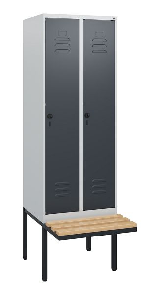 C+P Umkleidespind Classic PLUS, 2 Abteile, 1950x600x815mm, 7035/7016, Drehriegel, Buche-Sitzleisten, 0800405-20 S10008