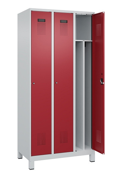 C+P Spind Evolo PLUS, mit Füßen, 3 Abteile, 1950x900x500mm, 7035/3003, Verschluss Zylinderschloss, 049010-30F S10031