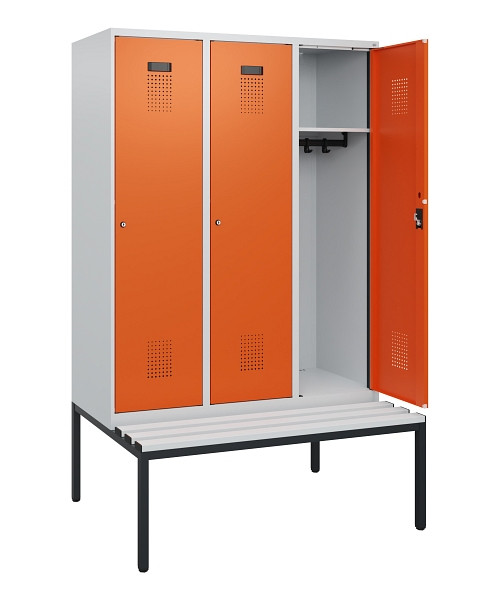 C+P Spind Evolo PLUS, 3 Abteile, 1950x1200x815mm, 7035/2004, Zylinderschloss, Material Sitzfläche Kunststoff, Sitzbank, 0490505-32 S10083