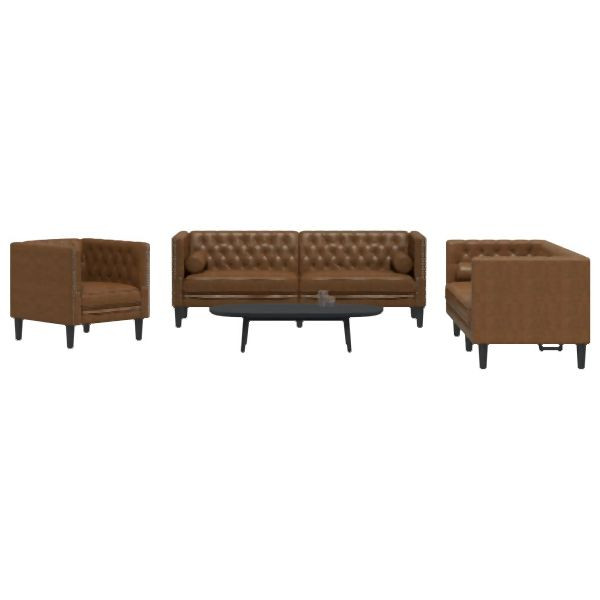 vidaXL 3-teilig Chesterfield-Sofa-Set Braun Kunstleder Wildleder-Optik, 3209290