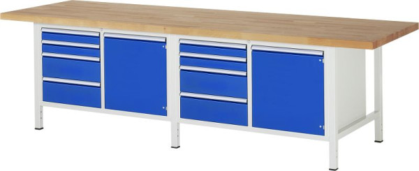 RAU Werkbank Serie 8000 - Gestell-Bauweise (Schweißgestell), 9 x Schublade, 2 x Tür, 2 x Fachboden, 3000x840x900 mm, 03-8470A2-309B4S.11