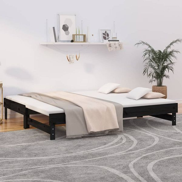 vidaXL Tagesbett Ausziehbar Schwarz 2x(100x200) cm Massivholz Kiefer, 823378
