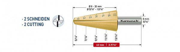 Karnasch Blechschälbohrer HSS-XE TIN d=8-20mm, VE: 2 Stück, 210037