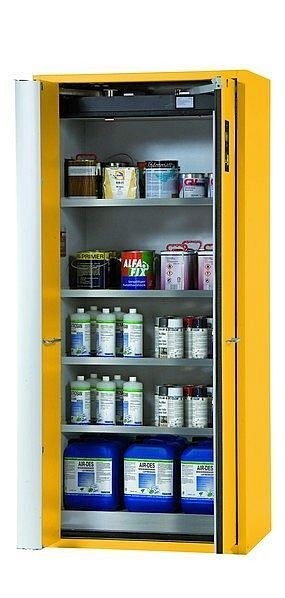 asecos Sicherheitsschrank S-PHOENIX-90, S90.196.090.FWAS in sicherheitsgelb RAL 1004 mit 4x Fachboden (Edelstahl), 30207-002-30213