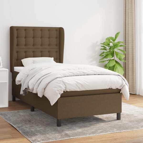 vidaXL Boxspringbett mit Matratze Dunkelbraun 90x200 cm Stoff, 3128256
