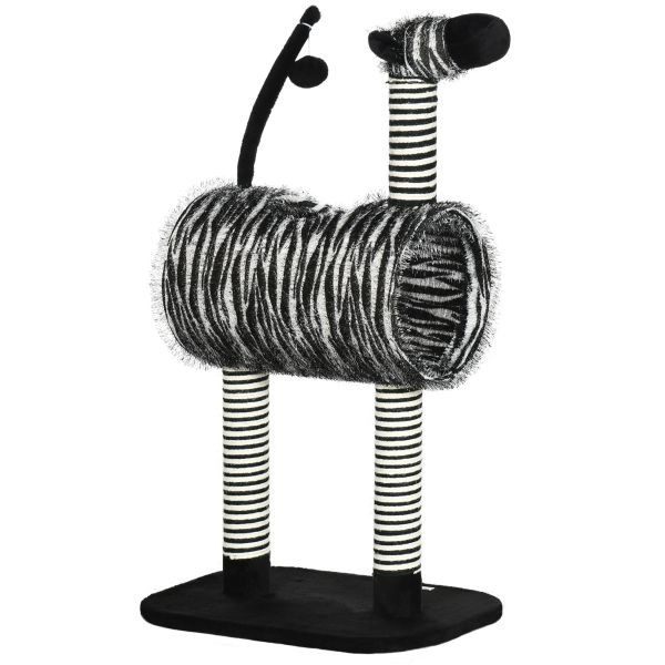 PawHut Kratzbaum, Katzenbaum im Zebra-Design, Katzenkratzbaum mit Katzentunnel, D30-538V00BK