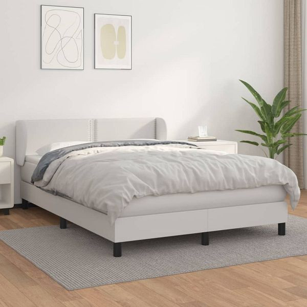 vidaXL Boxspringbett mit Matratze Weiß 140x200 cm Kunstleder, 3127254
