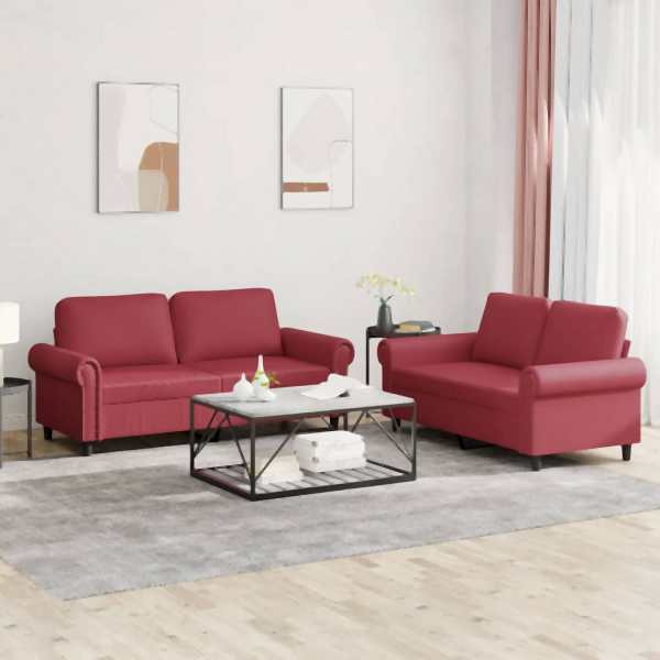 vidaXL 2-tlg. Sofagarnitur mit Kissen Weinrot Kunstleder, 3202153