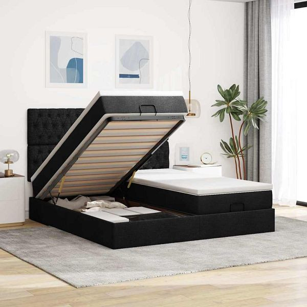 vidaXL Ottoman-Bett mit Matratzen Schwarz 200x200 cm Stoff, 3313722